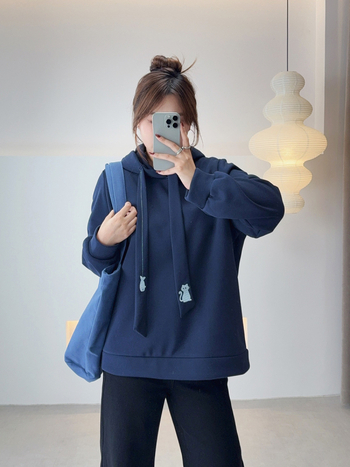 Hanorac cu glugă, stil casual, iarnă 2025, catifea tricotată din bumbac-poliester, lungime medie, mâneci lungi