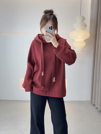 Hanorac cu glugă, stil casual, iarnă 2025, catifea tricotată din bumbac-poliester, lungime medie, mâneci lungi