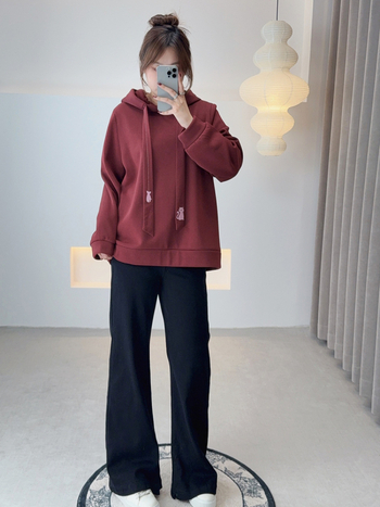 Hanorac cu glugă, stil casual, iarnă 2025, catifea tricotată din bumbac-poliester, lungime medie, mâneci lungi