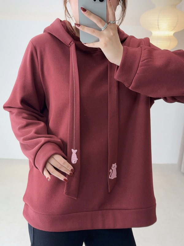 Hanorac cu glugă, stil casual, iarnă 2025, catifea tricotată din bumbac-poliester, lungime medie, mâneci lungi