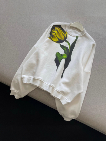 Ženski hoodie od terry pamuka s tulipan printom, slobodan kroj, duge rukave
