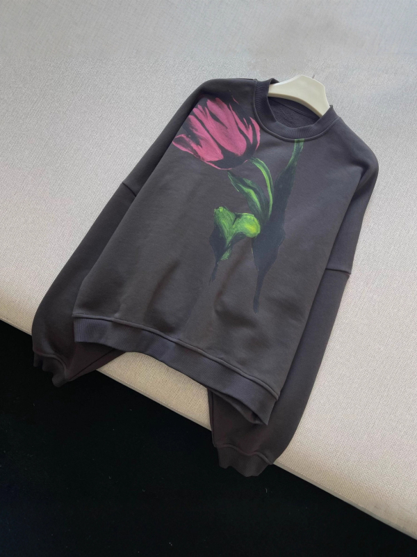 Ženski hoodie od terry pamuka s tulipan printom, slobodan kroj, duge rukave