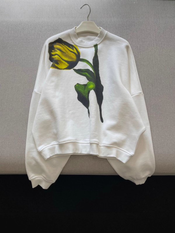 Ženski hoodie od terry pamuka s tulipan printom, slobodan kroj, duge rukave