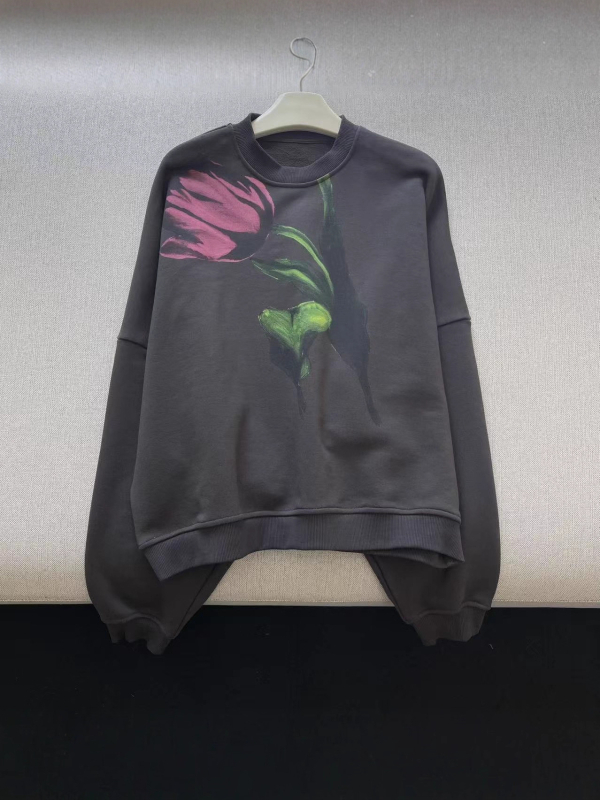 Ženski hoodie od terry pamuka s tulipan printom, slobodan kroj, duge rukave