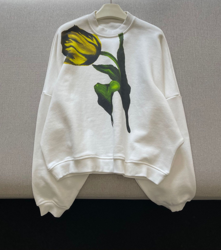 Ženski hoodie od terry pamuka s tulipan printom, slobodan kroj, duge rukave