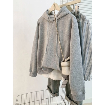 Siva ženska hoodie s kapuljom u američkom stilu, udoban kroj, jesen 2026