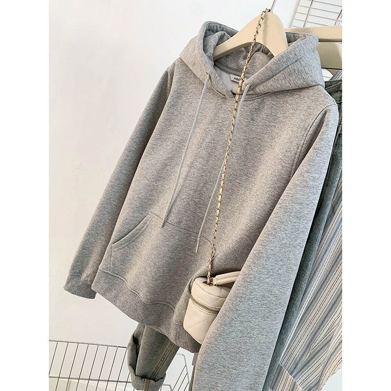 Siva ženska hoodie s kapuljom u američkom stilu, udoban kroj, jesen 2026