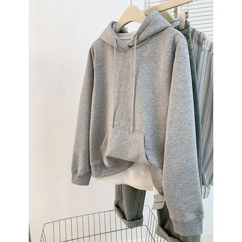 Siva ženska hoodie s kapuljom u američkom stilu, udoban kroj, jesen 2026