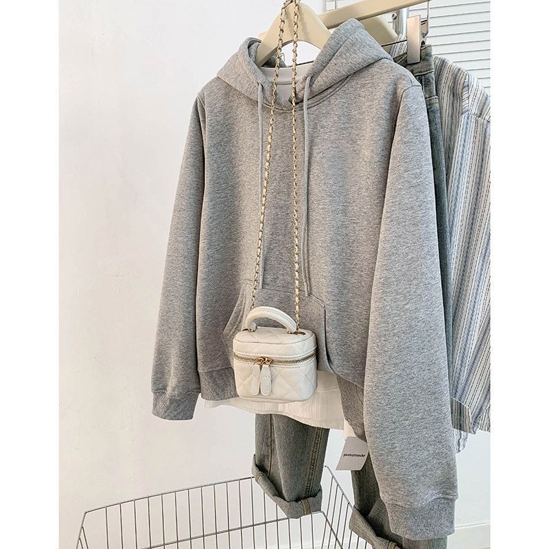 Siva ženska hoodie s kapuljom u američkom stilu, udoban kroj, jesen 2026