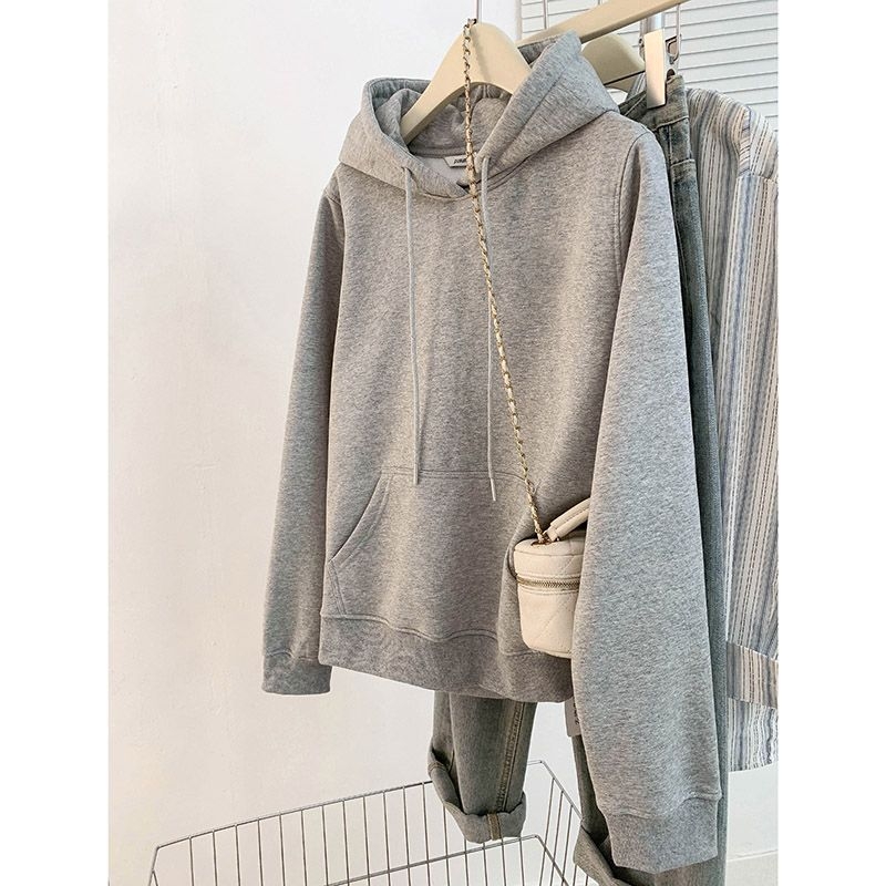 Siva ženska hoodie s kapuljom u američkom stilu, udoban kroj, jesen 2026