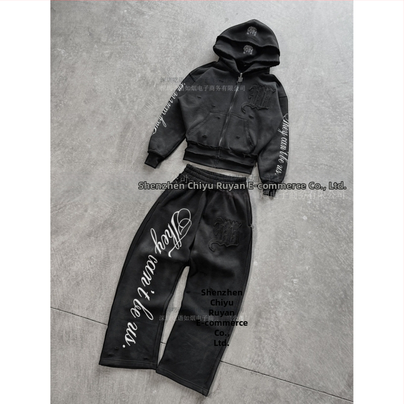 Dvojdielny set s kapucňou: mikina a tepláky, geometrický vzor, polyester, voľný strih, dlhé rukávy