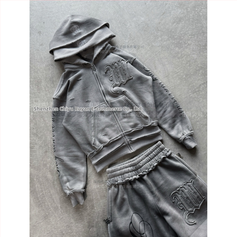 Dvojdielny set s kapucňou: mikina a tepláky, geometrický vzor, polyester, voľný strih, dlhé rukávy