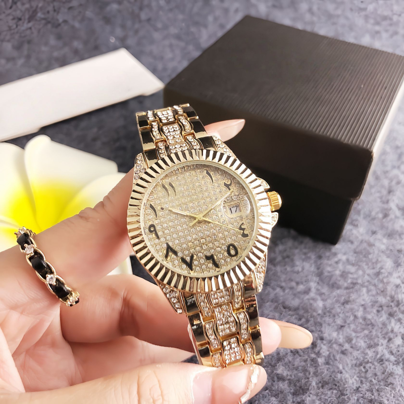 Női kvarc karóra gyémánt díszítéssel és naptárral, ötvözet tokkal és karkötővel, analóg kijelző, Miyota SL68 mozgás