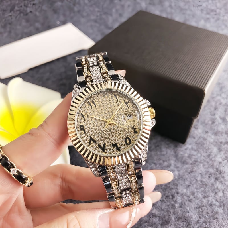 Női kvarc karóra gyémánt díszítéssel és naptárral, ötvözet tokkal és karkötővel, analóg kijelző, Miyota SL68 mozgás