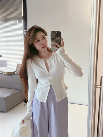 Cardigan top od pamuka, dugi rukavi, uski kroj, ziper