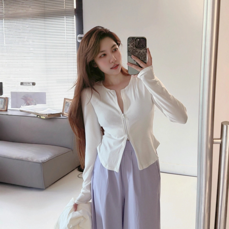 Cardigan top od pamuka, dugi rukavi, uski kroj, ziper