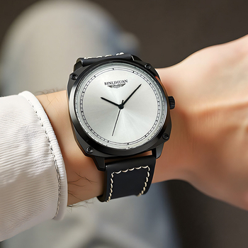 Pánske quartz hodinky s koženým remienkom, 41 mm kruhový ciferník, 9 mm hrúbka, SL68 pohyb, puzdro zliatiny, vodotesné, spona s kolíkom, možnosť potlače loga
