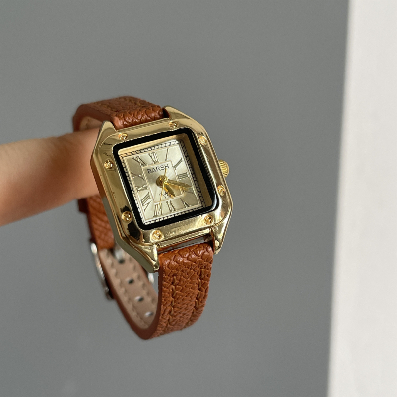 Barsh ženski sat – retro kvadratno kućište, kvarcni mehanizam, kožni kaiš, analogni prikaz, kućište od legure, kopča s iglom, nije vodootporan