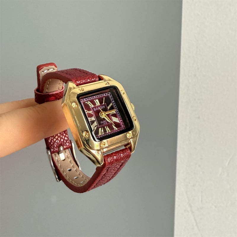 Barsh ženski sat – retro kvadratno kućište, kvarcni mehanizam, kožni kaiš, analogni prikaz, kućište od legure, kopča s iglom, nije vodootporan