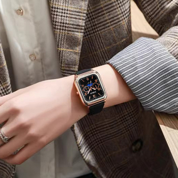 Női kvarc karóra, négyzetes számlap, szilikon szíj, vízálló, világít a sötétben