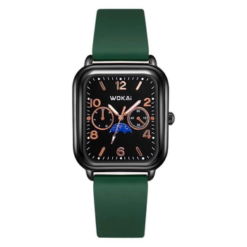 Női kvarc karóra, négyzetes számlap, szilikon szíj, vízálló, világít a sötétben