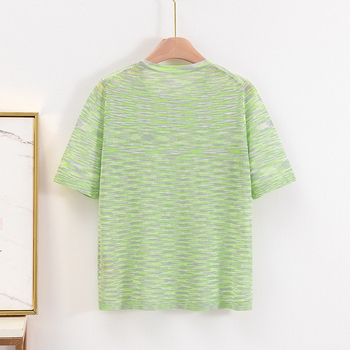 Viszkóz alapanyagú pulóver, vékony, csíkos, kerek nyakú, kézzel kötött