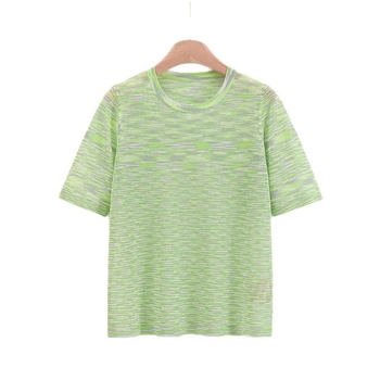 Viszkóz alapanyagú pulóver, vékony, csíkos, kerek nyakú, kézzel kötött