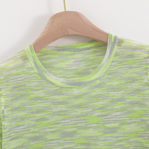 Viszkóz alapanyagú pulóver, vékony, csíkos, kerek nyakú, kézzel kötött