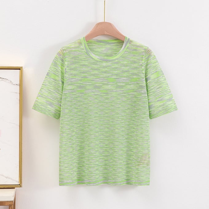 Viszkóz alapanyagú pulóver, vékony, csíkos, kerek nyakú, kézzel kötött