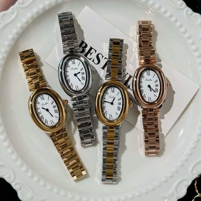 Női karóra Scottie 9780 ovális számlappal, kvarc szerkezet, 30M vízállóság, rozsdamentes acél szíj