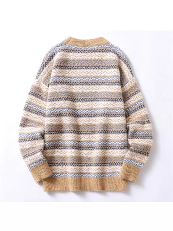 Megztinis su apskrito kaklo, laisvas siluetas, jacquard raštas, medžiaga: norkos kailis