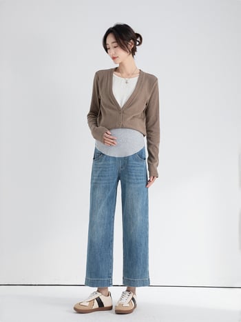 Jeans de maternitate cu sprijin abdominal, croială lejeră, denim din bumbac, 50–70% conținut de bumbac, grosime medie