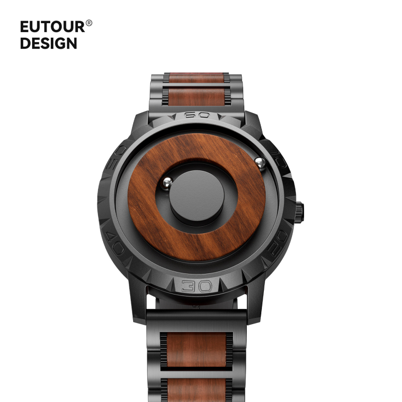 Eutour mágneses levitációs óra mutató nélküli, E031, kvarcos működés Swiss ETA, szantálfa szíj, réz tok