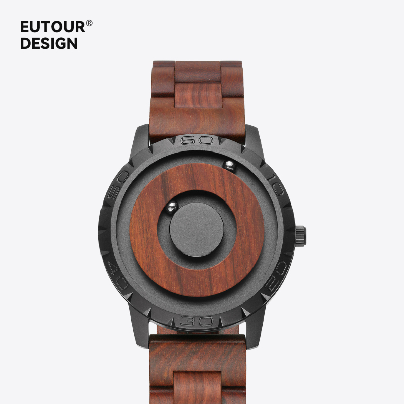 Eutour mágneses levitációs óra mutató nélküli, E031, kvarcos működés Swiss ETA, szantálfa szíj, réz tok