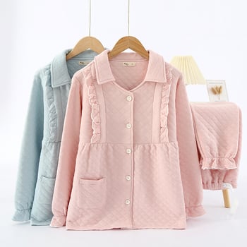 Szoptatós pizsama készlet légies pamutból, édes, nőies stílus, hosszú ujjú, nadrágos, alkalmas őszre, télre és tavaszra