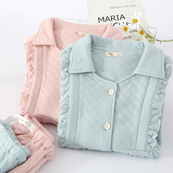 Szoptatós pizsama készlet légies pamutból, édes, nőies stílus, hosszú ujjú, nadrágos, alkalmas őszre, télre és tavaszra