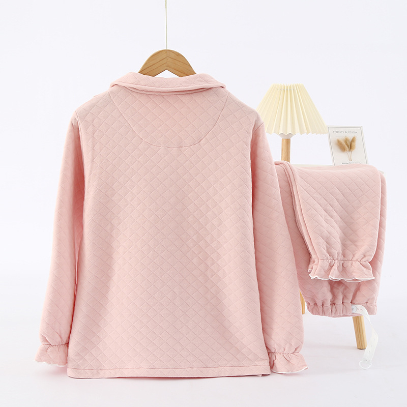 Szoptatós pizsama készlet légies pamutból, édes, nőies stílus, hosszú ujjú, nadrágos, alkalmas őszre, télre és tavaszra