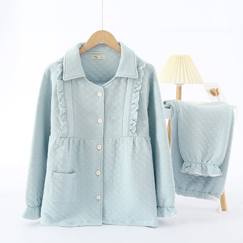 Szoptatós pizsama készlet légies pamutból, édes, nőies stílus, hosszú ujjú, nadrágos, alkalmas őszre, télre és tavaszra