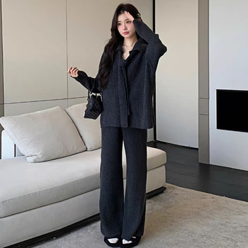 Costum maternitate cu pantaloni – Chenille cu Spandex 30–50%, mâneci lungi, pantaloni 3/4, stil costum cu pantaloni, japonez-coreean casual