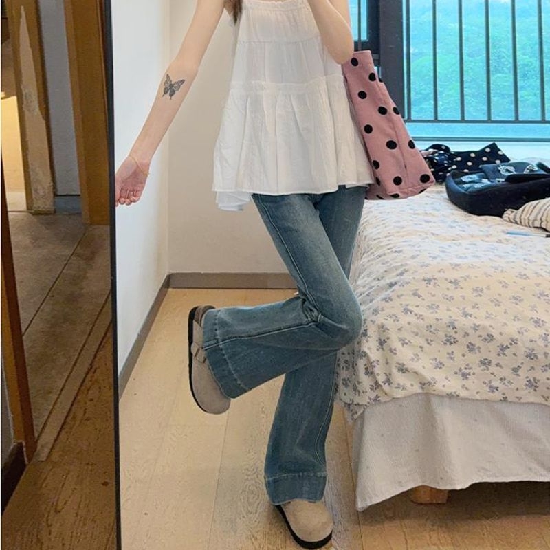 Džinsi za trudnoću s flis podstavom, Chenille tkanina, elastan ispod 30%, retro široki kroj, dugi