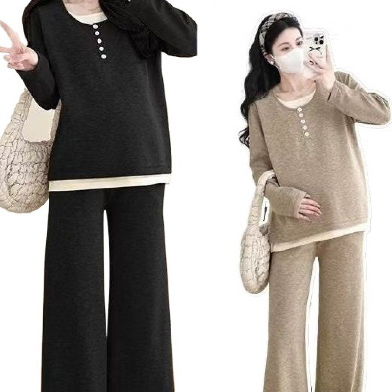 Trudnički set s dugim rukavima, hlače do 3/4 dužine, otvor za dojenje, chenille tkanina s elastanom ispod 30%