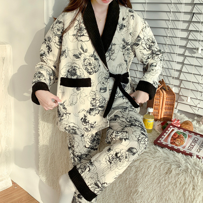 Plus veličine pidžama za trudnoću s kimono ovratnikom, od materijala s prozračnim slojem quiltom, za trudnoću i postpartum, zima i jesen