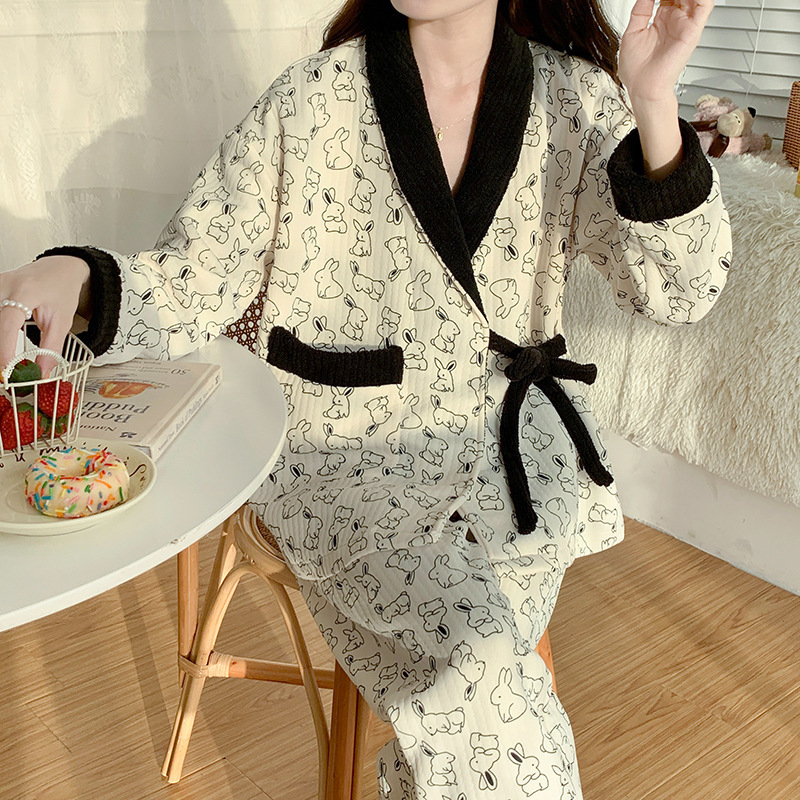 Plus veličine pidžama za trudnoću s kimono ovratnikom, od materijala s prozračnim slojem quiltom, za trudnoću i postpartum, zima i jesen