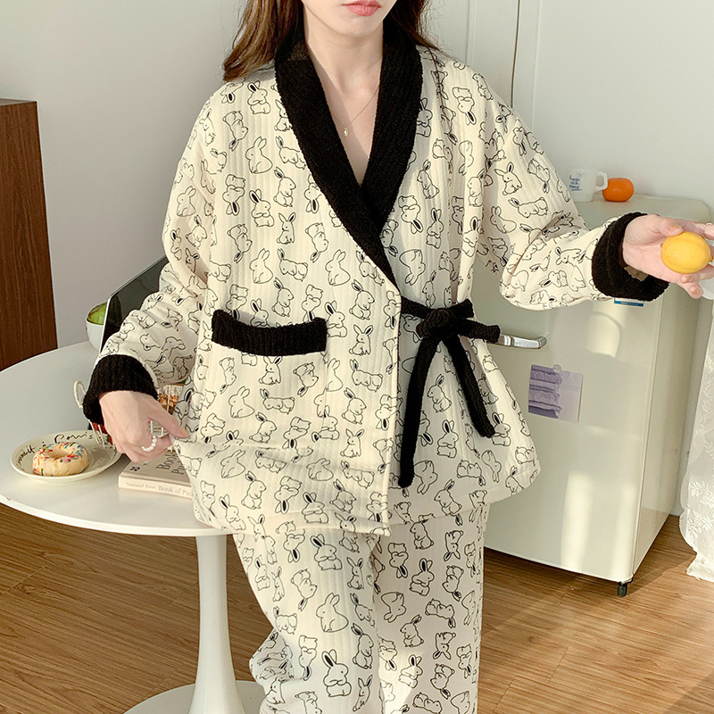 Plus veličine pidžama za trudnoću s kimono ovratnikom, od materijala s prozračnim slojem quiltom, za trudnoću i postpartum, zima i jesen