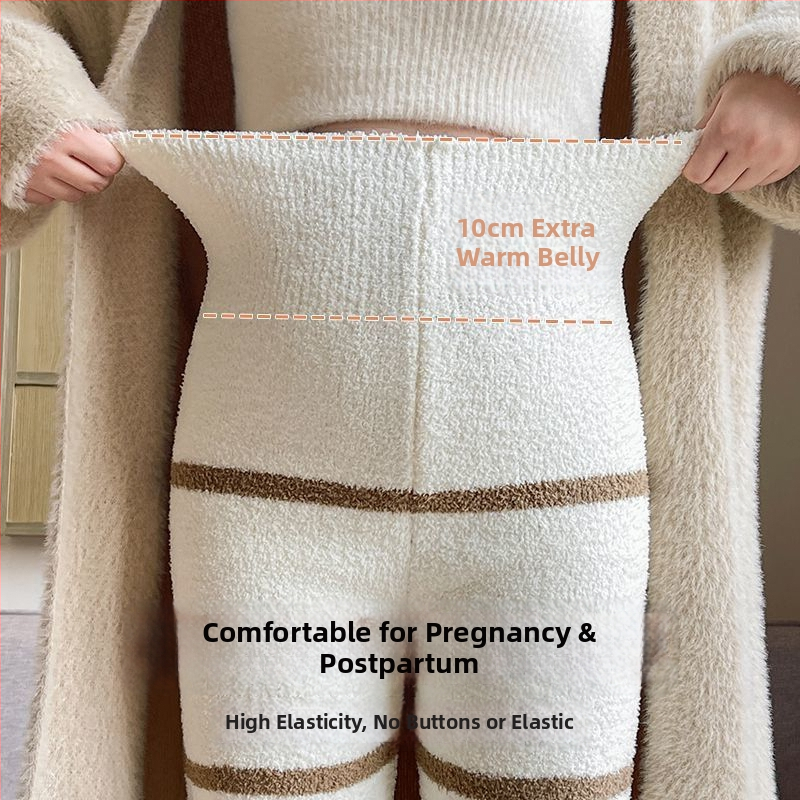 Tehotenské pyžamové nohavice na jeseň/zimu – bez stiahnutia brucha, teplé domáce nohavice, Air Cotton látka, bavlno-poliesterový blend <30%, stredná hrúbka, úzky strih