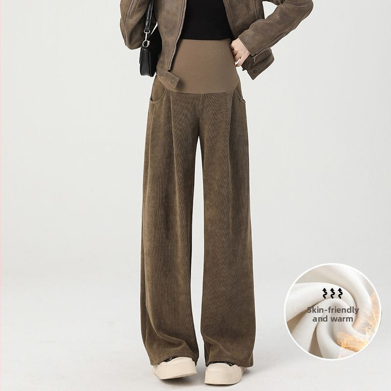 Tehotenské nohavice, voľný strih, Chenille-Spandex tkanina, Spandex <30%, udržujú teplo