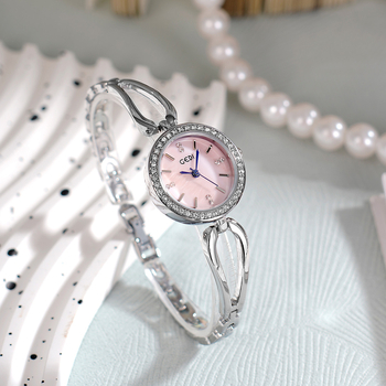 Női kvarcsos karóra gyémántdíszítéssel, 30m vízálló, ötvözetes tokkal, rozsdamentes acél karkötő