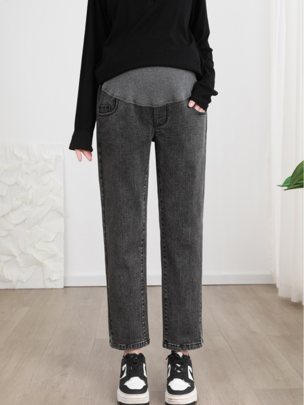 Trudničke hlače – labav kroj, cropped duljina, srednja debljina, 95% pamuk + spandeks <30%, potpora trbuha