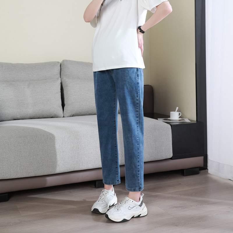 Trudničke hlače – labav kroj, cropped duljina, srednja debljina, 95% pamuk + spandeks <30%, potpora trbuha