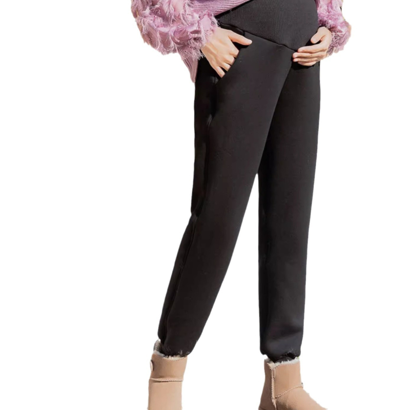 Trudničke zimske hlače s flis podstavom, visok pas, širok kroj, organski pamuk 90–95%